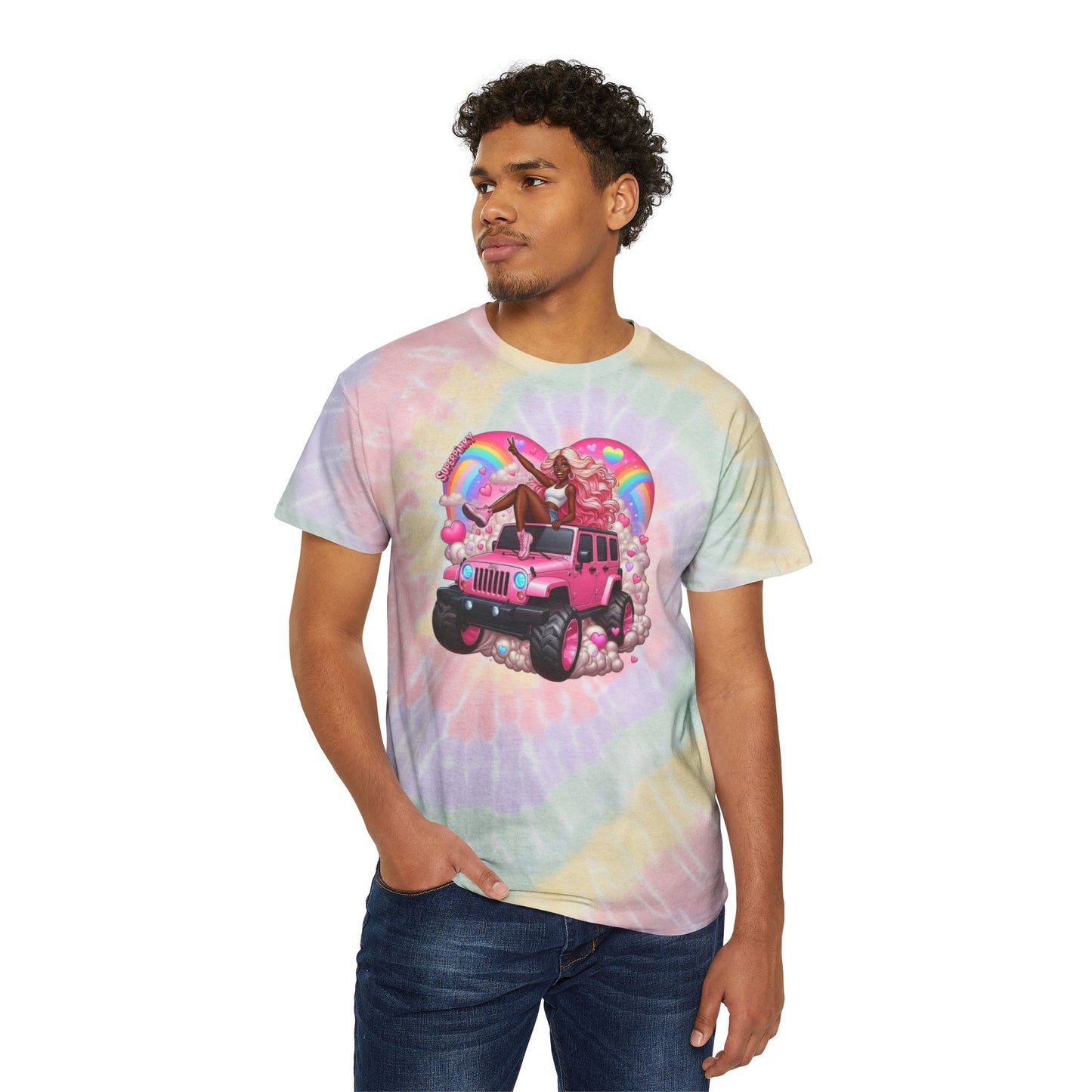 SuperPinky Rainbow Heart— Pastel Tie-Dye Tee