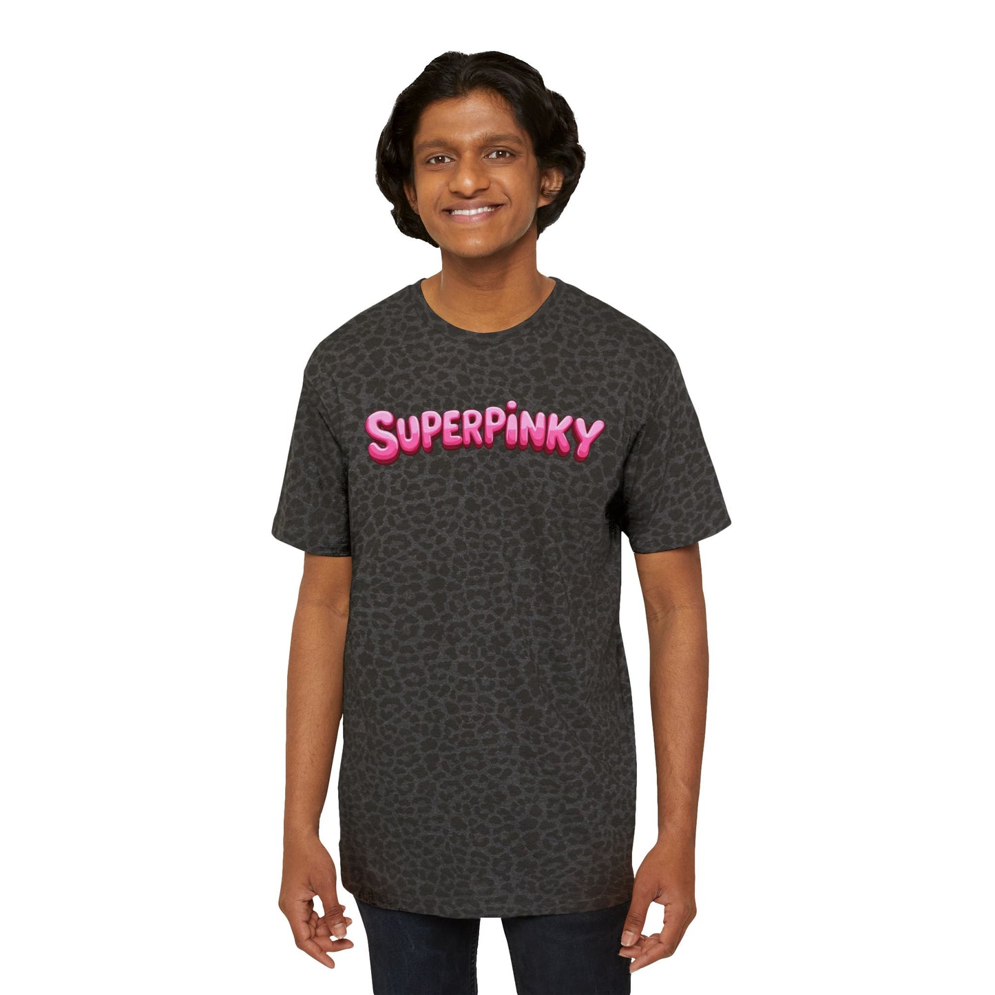 SuperPinky Leopard Tee — Retro Pink Logo Graphic T‑Shirt