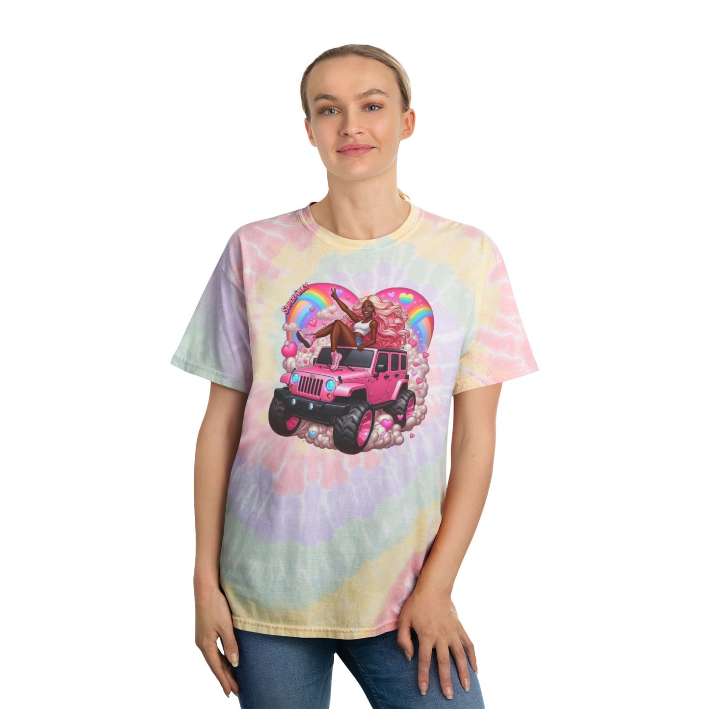 SuperPinky Rainbow Heart—  Pastel Tie-Dye Tee