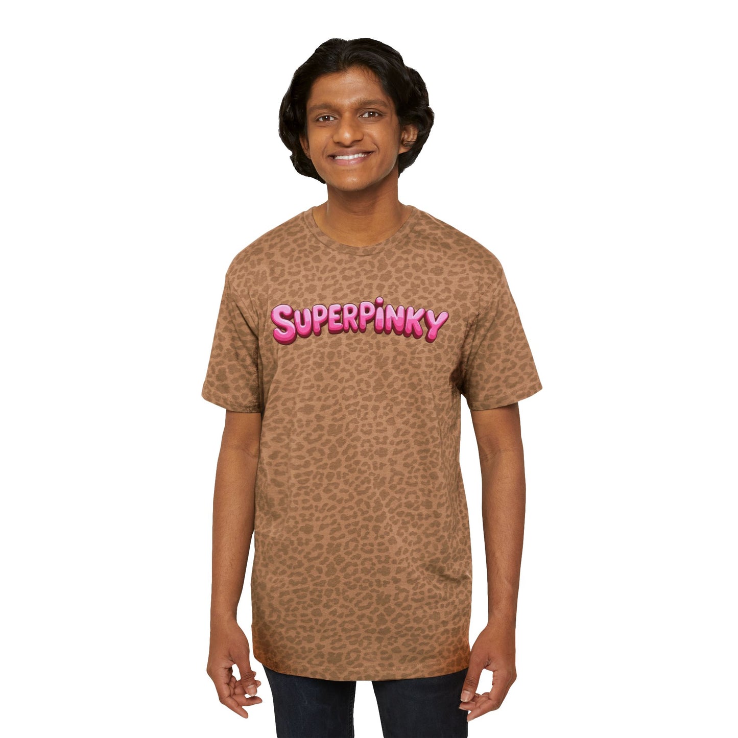 SuperPinky Leopard Tee — Retro Pink Logo Graphic T‑Shirt