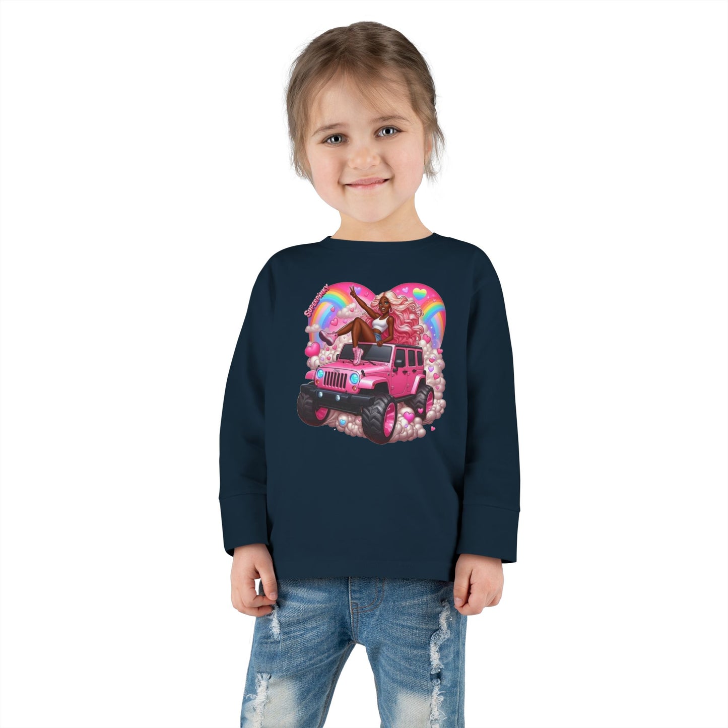 SuperPinky Rainbow Heart Kids Shirt  — Toddler Long Sleeve Tee