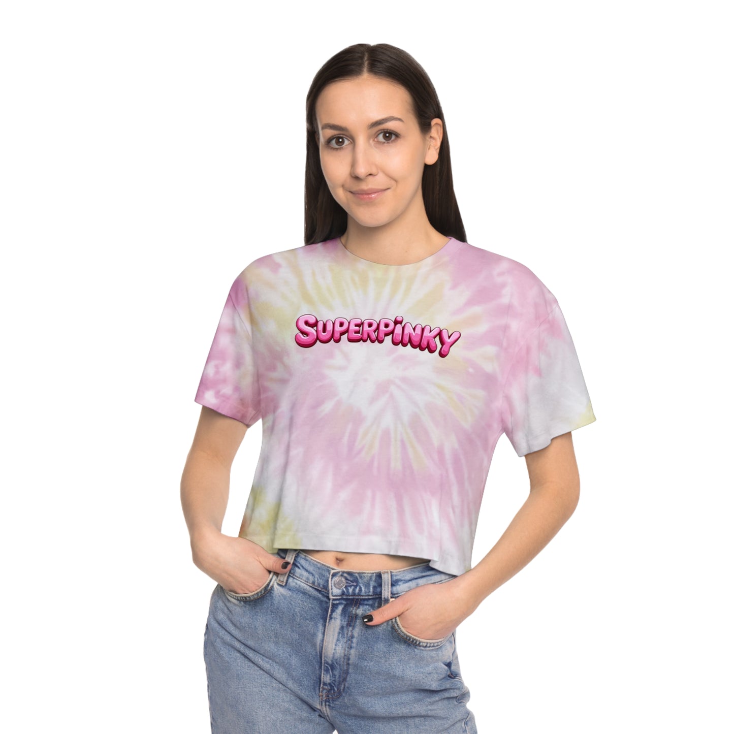SuperPinky Bubble Logo Tie-Dye Crop Tee