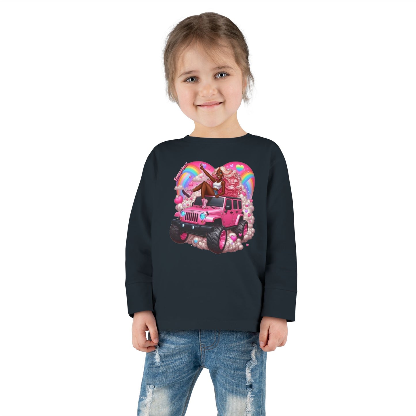 SuperPinky Rainbow Heart Kids Shirt  — Toddler Long Sleeve Tee